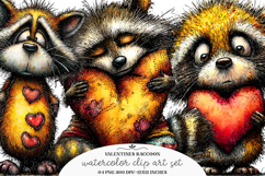 Whimsical valentines raccoon clipart - Valentines raccoon Product Image 1