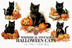 Whimsical Vintage Halloween Cats Clipart Product Image 1