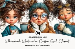 Whimsical Watercolor Coffee Girl Clipart Product Image 1