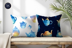 Hand-Painted Teapots with Halos Craft Digital Paper Product Image 2