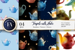 Watercolor Teapots with Glowing Halos Seamless Digital Paper Product Image 1