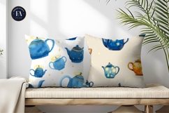 Watercolor Teapots with Glowing Halos Seamless Digital Paper Product Image 2