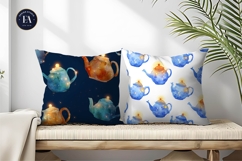 Hand-Painted Teapots with Halos Craft Digital Paper Product Image 2