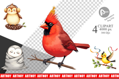 Whimsical Winter Birds Clipart Product Image 1