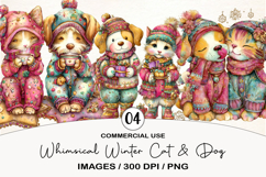 Whimsical Winter Cat &amp; Dog Clipart Product Image 1