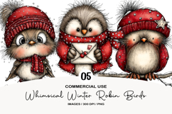 Whimsical Winter Robin Bird Clipart Product Image 1
