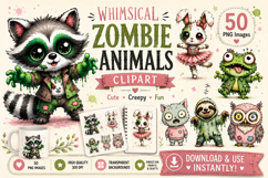 Whimsical Zombie Animals Clipart Bundle PNG Halloween Art Product Image 1