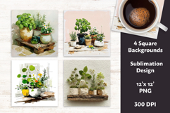 Whimsical Spring Herbs Digital Paper Vol. 2.2, 4 PNG &amp; JPEG Product Image 1