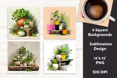 Whimsical Spring Herbs Digital Paper Vol. 2.9, 4 PNG &amp; JPEG Product Image 1