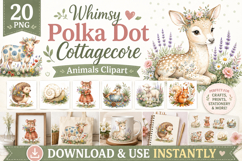 Whimsy Polka Dot Cottagecore Animals PNG Clipart Bundle Product Image 1