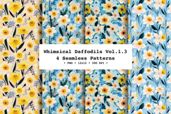 Whimsical Daffodils Seamless Pattern Vol.1.3 - 4 PNG Product Image 1