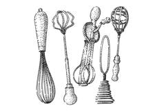 Hand drawing kitchen whisks and egg beaters set Product Image 1