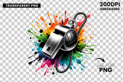Sports Whistle PNG, Whistle Clipart, Watercolor Whistle, Splash Clipart, Sports Sublimation, Referee Whistle, Football Whistle Art, Game Day Graphic, Sports Equipment PNG, Sports Clipart Design