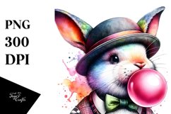Vibrant Bunny Blowing Chewing Gum | Sublimation | Clipart Product Image 1
