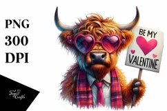Highland Calf with Heart Shaped Sunglasses PNG Product Image 1