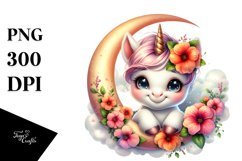 Colorful Smiling Unicorn Napping on Moon | Sublimation | Product Image 3