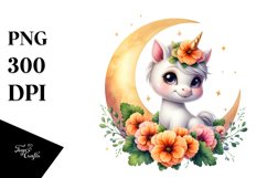 Colorful Smiling Unicorn Napping on Moon | Sublimation | Product Image 3