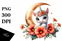 Whimsical Baby Unicorn on Moon PNG Product Image 3