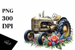 Vintage Tractor with Flowers and USA Flag Product Image 3