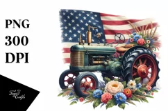 Vintage Tractor with Flowers and USA Flag Product Image 3