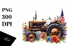 Vintage Tractor with Flowers and USA Flag Product Image 1