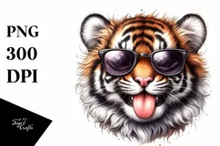 Funny Tiger Portrait Smiling | Watercolor Clipart Product Image 1