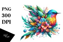 Abstract Vibrant Bird with Flowers PNG Product Image 1