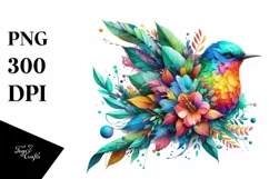 Abstract Vibrant Bird with Flowers PNG Product Image 1