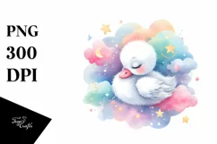 Colorful Baby Swan Sleeping with Stars and Clouds Product Image 1