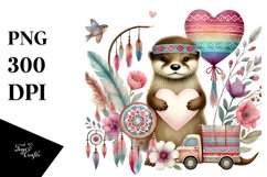 Cute Boho Otter with Big Heart, PNG Product Image 1