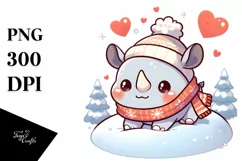 Cute Winter Rhino Sleigh Ride PNG Product Image 3