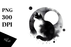 Washed Watercolor Black Cat PNG Product Image 1