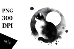 Washed Watercolor Black Cat PNG Product Image 1