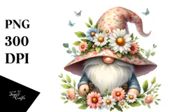 Cute Gnome with Daisy Floral Frame PNG Product Image 1