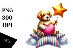 Colorful Dog Sitting on Star PNG Product Image 1