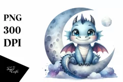 Baby Dragon Sitting on Moon | Sublimation Clipart Product Image 1
