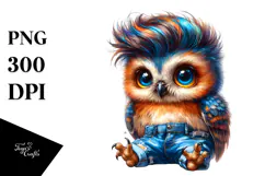 Excited Baby Owl Sitting, Transparent PNG Product Image 1