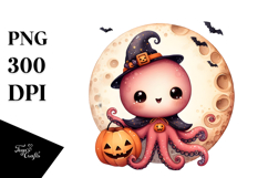 Retro Baby Octopus on Moon, PNG Product Image 1