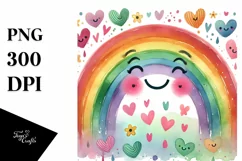 Smiling Rainbow with Hearts Watercolor PNG Product Image 1