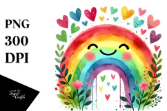 Colorful Rainbow with Hearts, Bright PNG Product Image 1