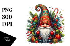 Detailed Vibrant Christmas Gnome, White Background Product Image 1