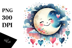 Translucent Moon with Hanging Hearts, PNG Product Image 1