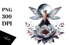Gothic Fairy on the Moon Watercolor PNG Product Image 1