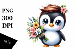 Cute Baby Penguin Flower Clipart Product Image 3