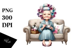 Watercolor Old Lady with Tea Product Image 3