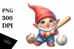 Cute Baby Gnome Playing Baseball in Pastel Product Image 1