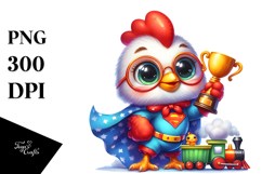 Watercolor Baby Rooster with Superhero Cape PNG Product Image 1