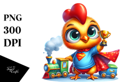 Watercolor Baby Rooster with Superhero Cape PNG Product Image 1