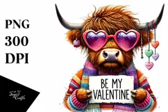 Highland Calf with Heart Shaped Sunglasses PNG Product Image 1