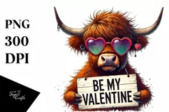 Colorful Highland Calf with Heart Shaped Sunglasses PNG Product Image 1
